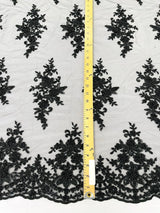 Small Floral Damask Beaded Lace Fabric - Floral Damask, 54" Width (1 Yard)