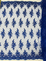 Small Floral Damask Beaded Lace Fabric - Floral Damask, 54" Width (1 Yard)