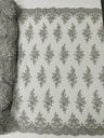 Small Floral Damask Beaded Lace Fabric - Floral Damask, 54" Width (1 Yard)