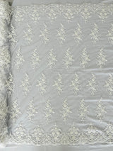 Small Floral Damask Beaded Lace Fabric - Floral Damask, 54" Width (1 Yard)
