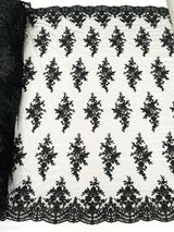 Small Floral Damask Beaded Lace Fabric - Floral Damask, 54" Width (1 Yard)