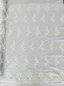 Small Floral Damask Beaded Lace Fabric - Floral Damask, 54" Width (1 Yard)