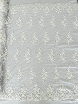 Small Floral Damask Beaded Lace Fabric - Floral Damask, 54" Width (1 Yard)