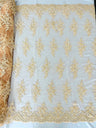 Small Floral Damask Beaded Lace Fabric - Floral Damask, 54" Width (1 Yard)