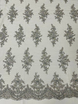 Small Floral Damask Beaded Lace Fabric - Floral Damask, 54" Width (1 Yard)