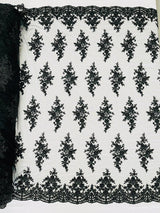 Small Floral Damask Beaded Lace Fabric - Floral Damask, 54" Width (1 Yard)