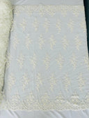 Small Floral Damask Beaded Lace Fabric - Floral Damask, 54" Width (1 Yard)