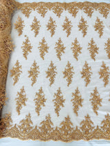 Small Floral Damask Beaded Lace Fabric - Floral Damask, 54" Width (1 Yard)