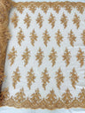Small Floral Damask Beaded Lace Fabric - Floral Damask, 54" Width (1 Yard)