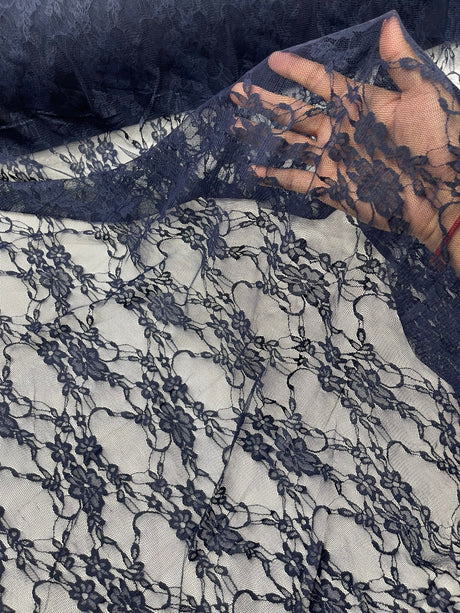 Floral Stretch Lace Nylon Fabric - Floral Pattern, 58" Width (1 Yard)