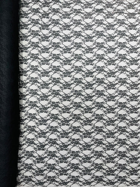 Floral Stretch Lace Nylon Fabric - Floral Pattern, 58" Width (1 Yard)