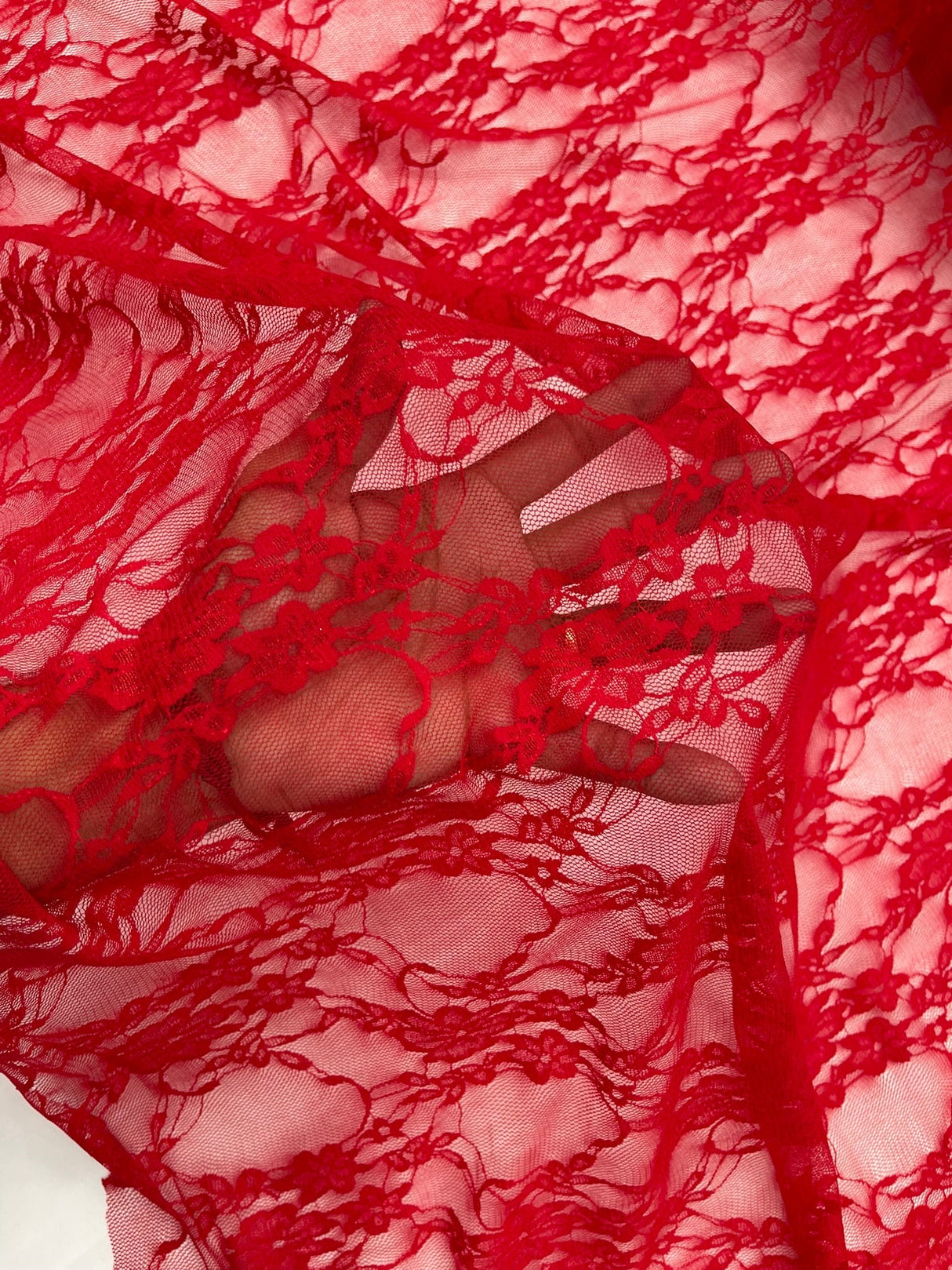 Floral Stretch Lace Nylon Fabric - Floral Pattern, 58" Width (1 Yard)