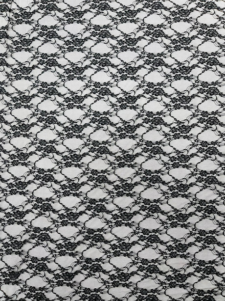 Floral Stretch Lace Nylon Fabric - Floral Pattern, 58" Width (1 Yard)