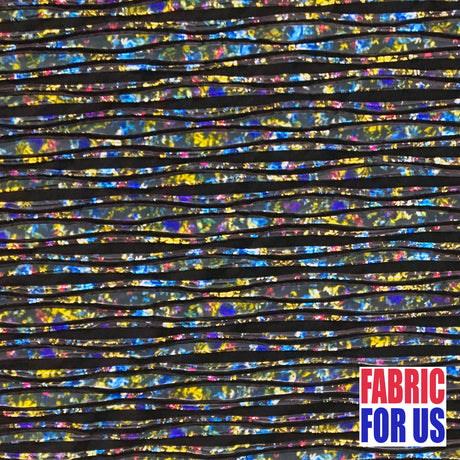 Flower Bouquet Allover Small W/ Black Stripes Nylon Spandex Fabric - Black Floral Print, 56/58" Wide