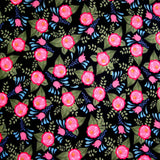Swim Knit Floral Spray on Black Nylon Lycra