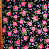 Swim Knit Floral Spray on Black Nylon Lycra
