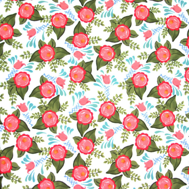 Swim Knit Floral Spray on White Nylon Lycra
