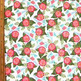 Swim Knit Floral Spray on White Nylon Lycra