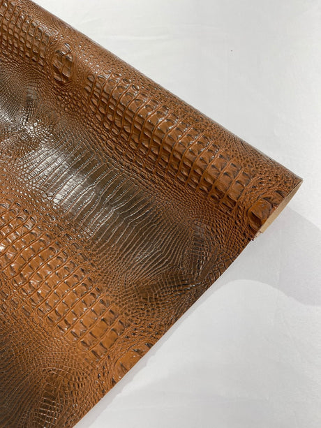 Florida Vegan Faux Crocodile 3D Two Tone Vinyl Fabric - 54" Width, Textured Crocodile Embossed, Two Tone Finish (1 Yard)