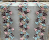 3D Floral Beaded Lace Beige Blue Pink