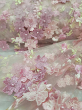 3D Floral Lace on Mesh Pink and Blush