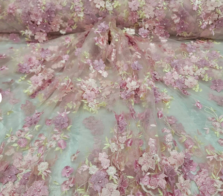 3D Floral Lace on Mesh Pink and Blush