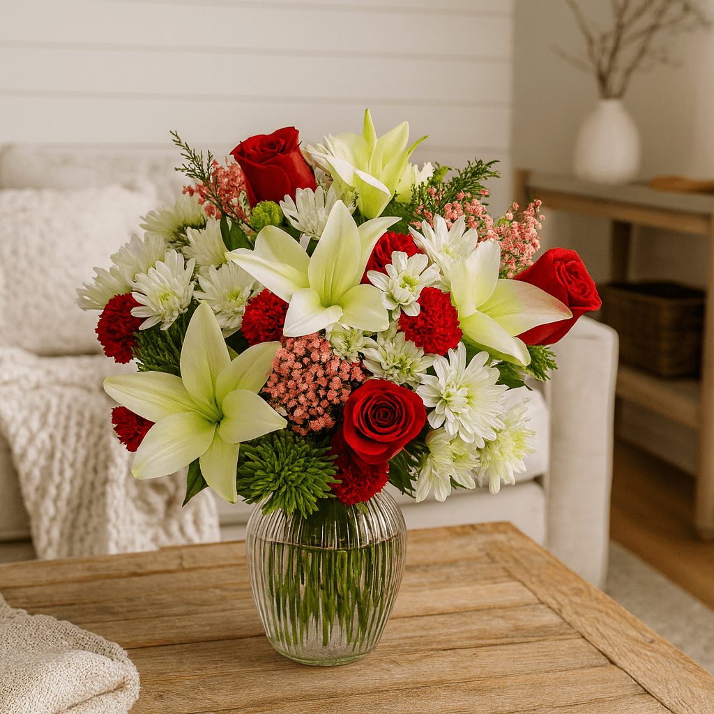 Elegant Christmas Bouquets Red White Holiday Flower Arrangement Festive Winter Floral Centerpiece