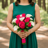 Dark Pink Roses White Calla Lilies Bridesmaids Bouquets 3 Sets Fresh Flowers 26 Stems Each