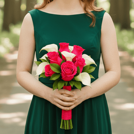Dark Pink Roses White Calla Lilies Bridesmaids Bouquets 3 Sets Fresh Flowers 26 Stems Each