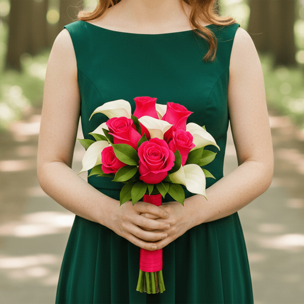 Dark Pink Roses White Calla Lilies Bridesmaids Bouquets 6 Sets Fresh Flowers 26 Stems Each