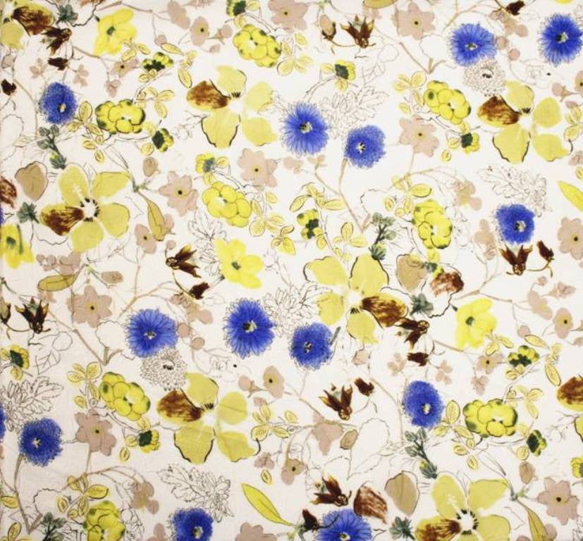 Chiffon Crinkle Flower Print 849 13117 Yellow/Blue Polyester Fabric - Flower Print, 53" Width (1 Yard)