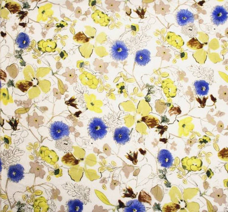 Chiffon Crinkle Flower Print 849 13117 Yellow/Blue Polyester Fabric - Flower Print, 53" Width (1 Yard)
