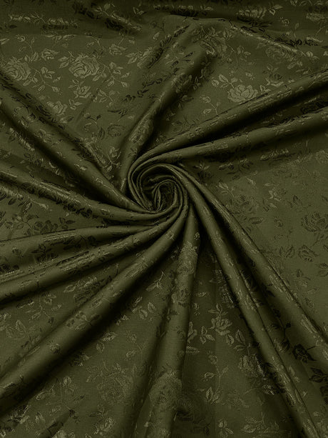 Flower Rose Jacquard Satin Fabric - Floral Brocade, 58" Width (1 Yard)
