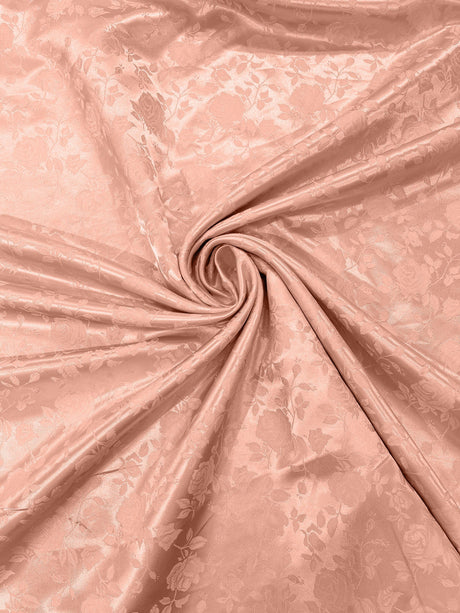 Flower Rose Jacquard Satin Fabric - Floral Brocade, 58" Width (1 Yard)