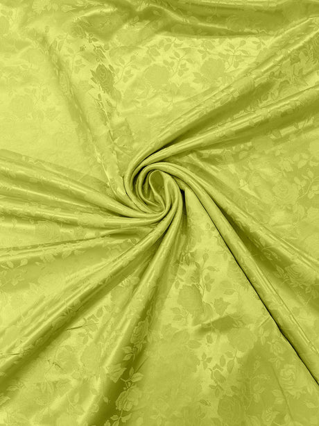 Flower Rose Jacquard Satin Fabric - Floral Brocade, 58" Width (1 Yard)