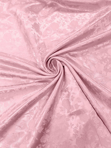 Flower Rose Jacquard Satin Fabric - Floral Brocade, 58" Width (1 Yard)