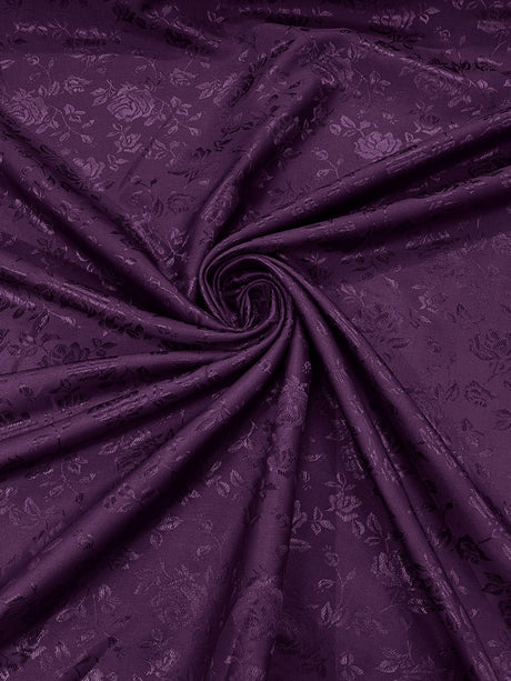 Flower Rose Jacquard Satin Fabric - Floral Brocade, 58" Width (1 Yard)