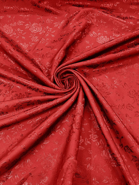 Flower Rose Jacquard Satin Fabric - Floral Brocade, 58" Width (1 Yard)