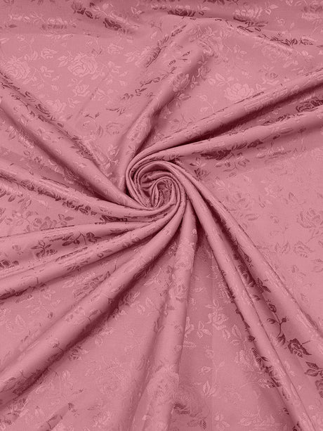 Flower Rose Jacquard Satin Fabric - Floral Brocade, 58" Width (1 Yard)