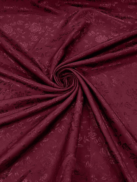 Flower Rose Jacquard Satin Fabric - Floral Brocade, 58" Width (1 Yard)