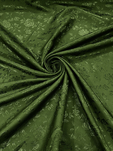 Flower Rose Jacquard Satin Fabric - Floral Brocade, 58" Width (1 Yard)