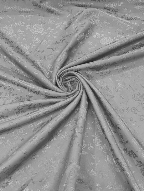 Flower Rose Jacquard Satin Fabric - Floral Brocade, 58" Width (1 Yard)