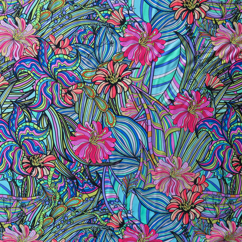 Swim Knit Nylon Spandex Flower Power Floral Print