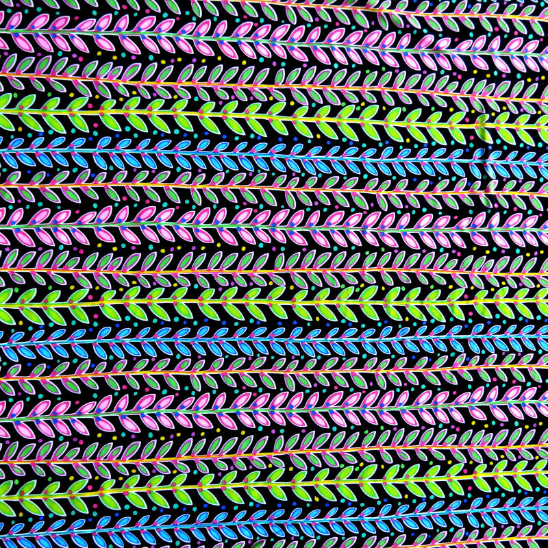 Swim Knit Nylon Spandex Fluorescent Leaves and Dots Stripe 33" Remnant