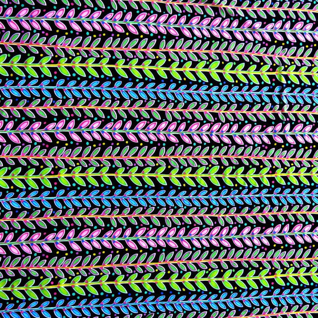 Swim Knit Nylon Spandex Fluorescent Leaves and Dots Stripe 33" Remnant
