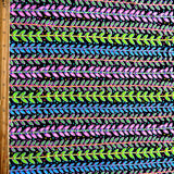 Swim Knit Nylon Spandex Fluorescent Leaves and Dots Stripe 33" Remnant
