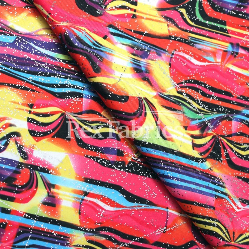 Kool Kraze Polyester Spandex Fabric - Multicolor Abstract Print, 58/60" Width (1 Yard)