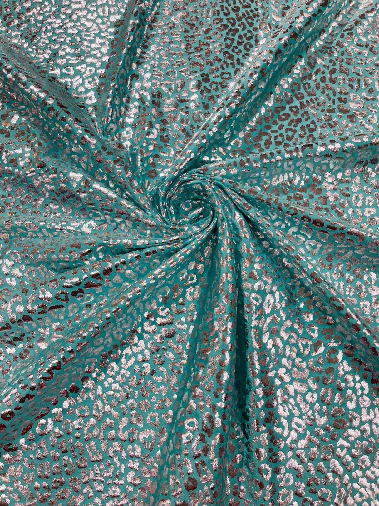 Foil Leopard Print Nylon Spandex Fabric - Metallic Leopard Print, 58-60" Width (1 Yard)