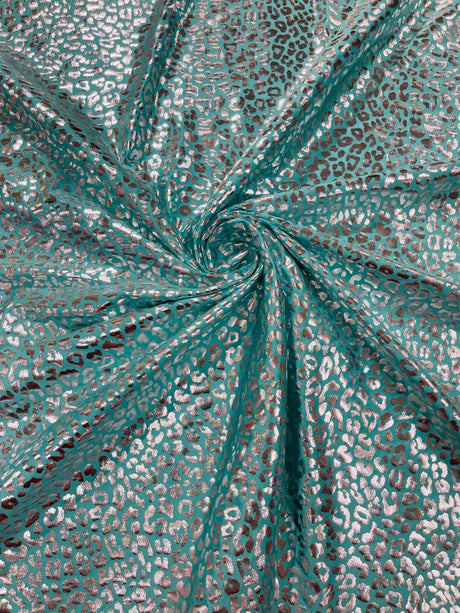 Foil Leopard Print Nylon Spandex Fabric - Metallic Leopard Print, 58-60" Width (1 Yard)