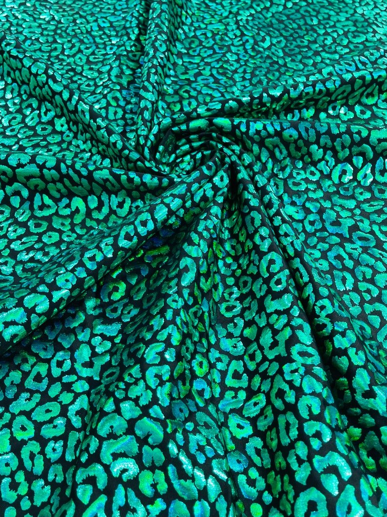 Foil Leopard Print Nylon Spandex Fabric - Metallic Leopard Print, 58-60" Width (1 Yard)